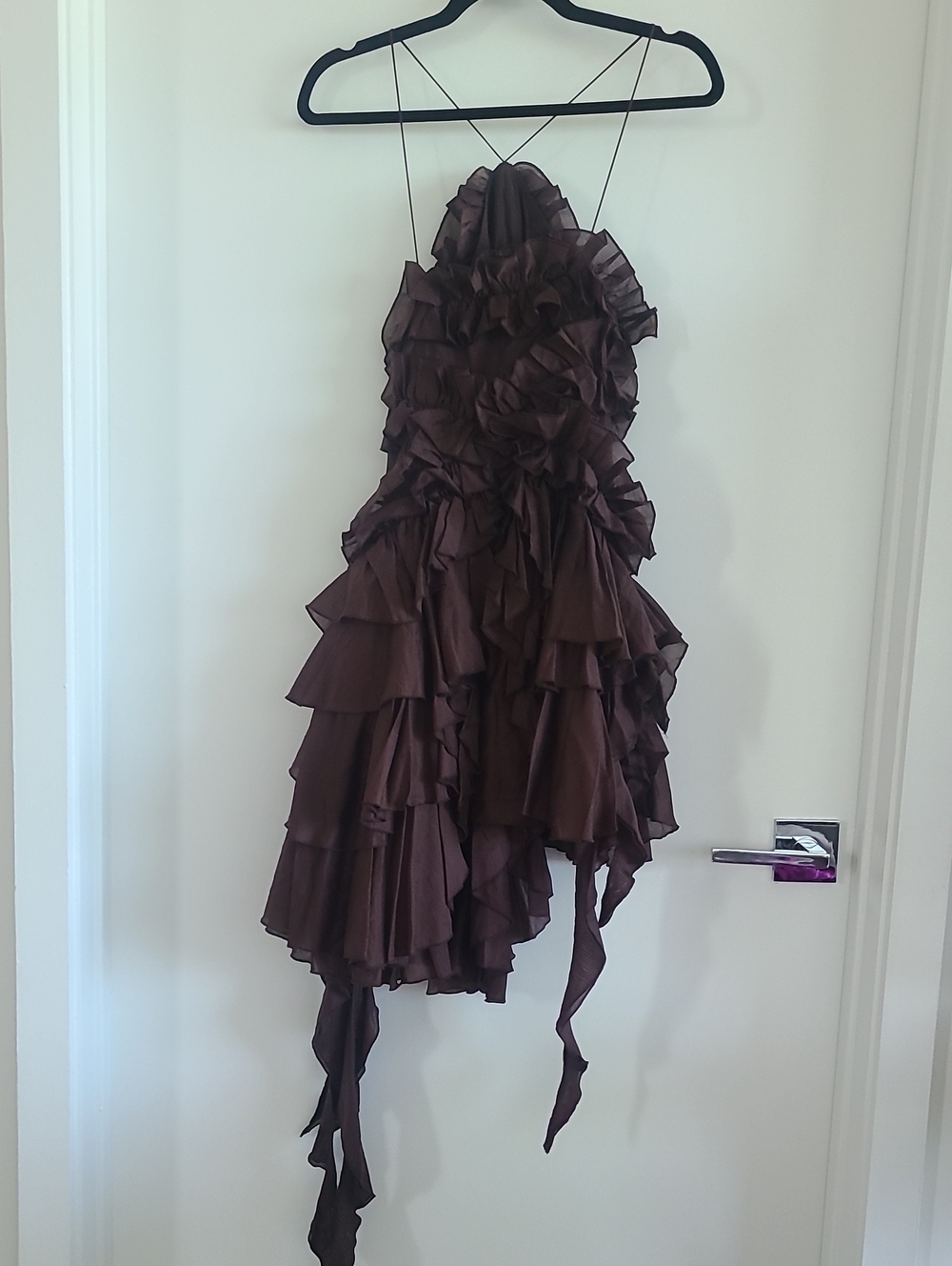 Ruffle Mini Dress With Keyhole Opening - Urban Revivo - Brown - Picture 6 of 8